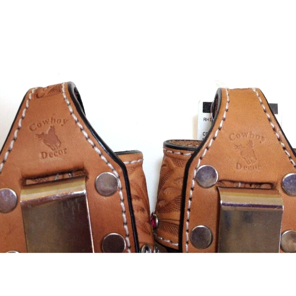 3 Vintage Cowboy Decor Leather & Rhinestones Western Flip Phone Case w/Belt Clip